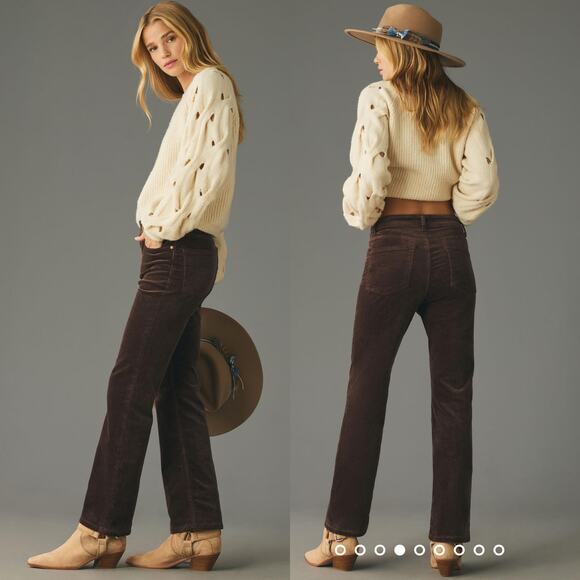 Anthropologie Pilcro The Yaya Mid Rise Corduroy Crop Kick Flare Jeans 23 Tall - Picture 2 of 16